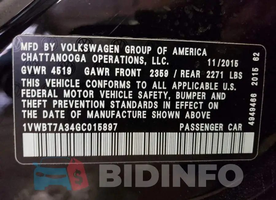 1VWBT7A34GC015897 Photo# 12