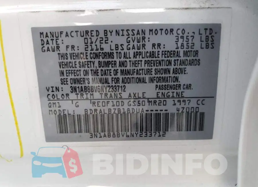 3N1AB8BV6NY233712 Photo# 12