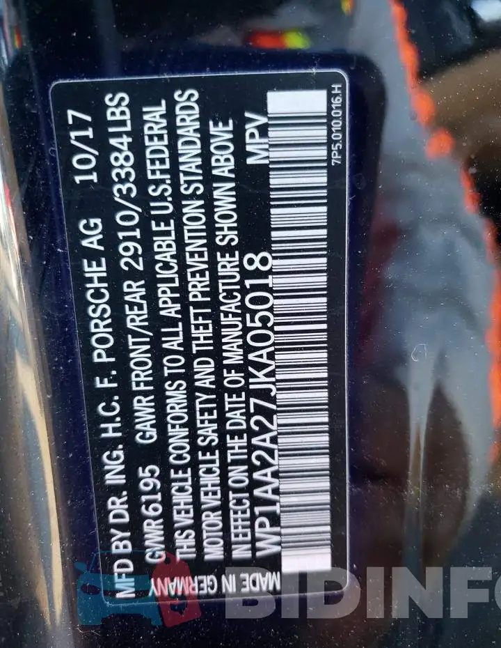 WP1AA2A27JKA05018 Photo# 14