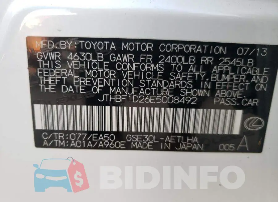 JTHBF1D26E5008492 Photo# 10