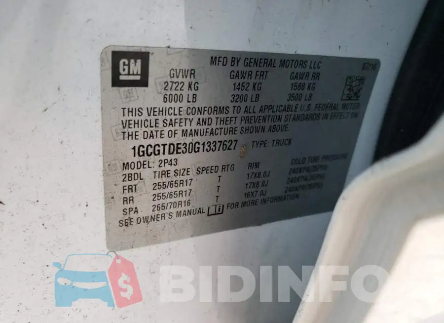 1GCGTDE30G1337627 Photo# 13