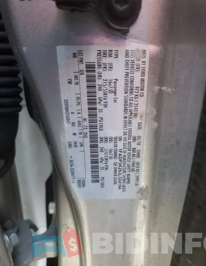 1FADP3K29JL324194 Photo# 10