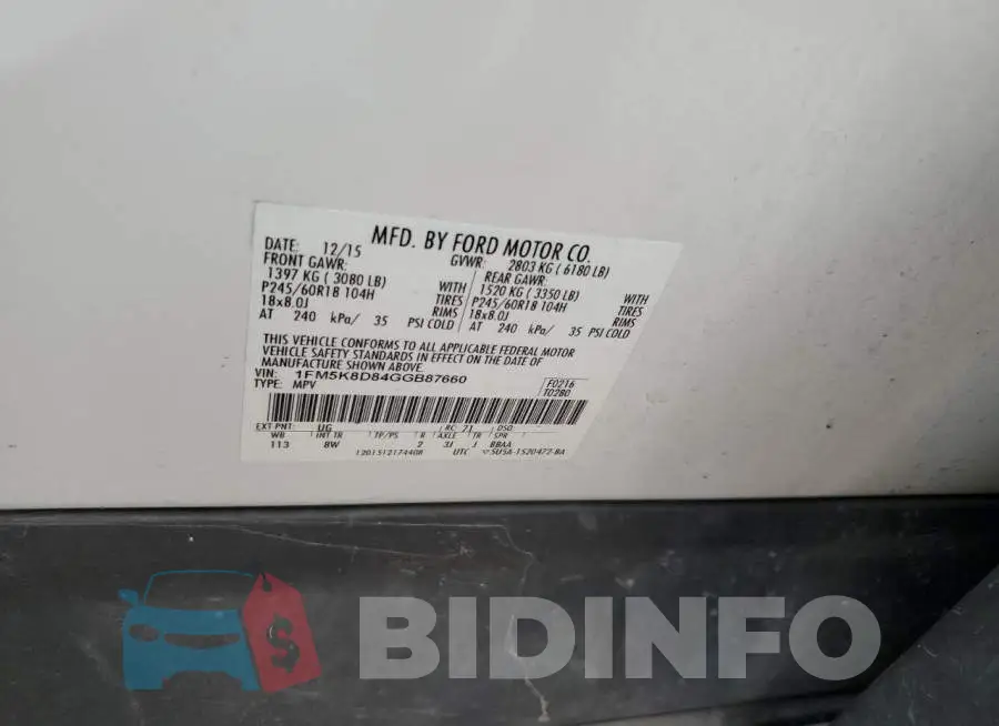 1FM5K8D84GGB87660 Photo# 10
