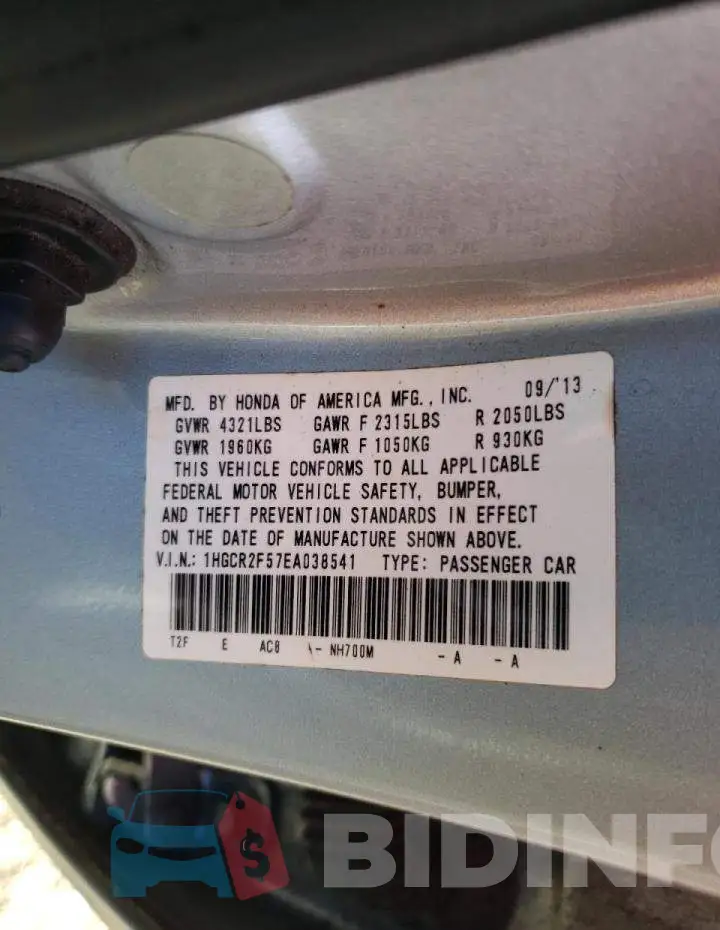 1HGCR2F57EA038541 Photo# 12