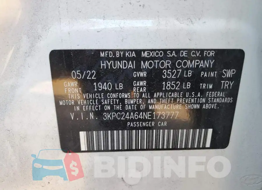 3KPC24A64NE173777 Photo# 10