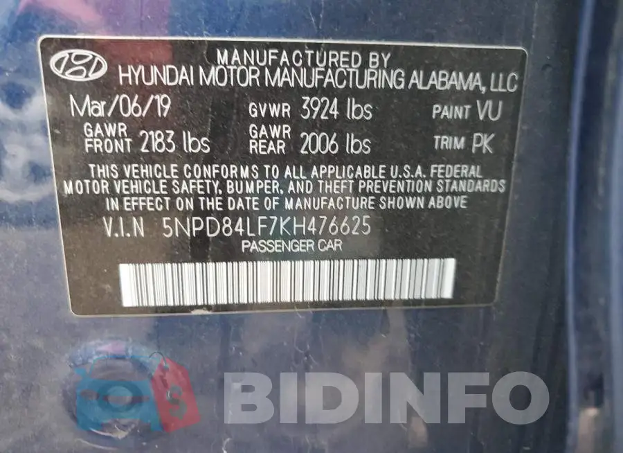 5NPD84LF7KH476625 Photo# 12