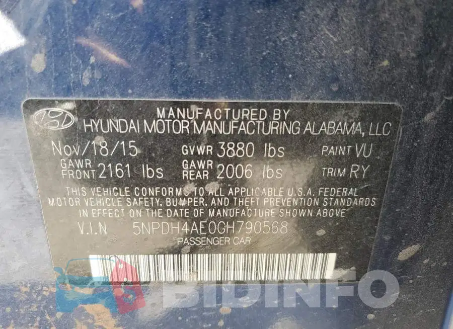 5NPDH4AE0GH790568 Photo# 13