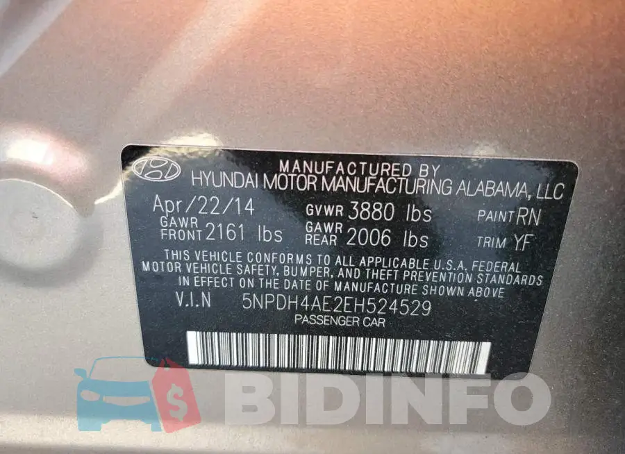 5NPDH4AE2EH524529 Photo# 10