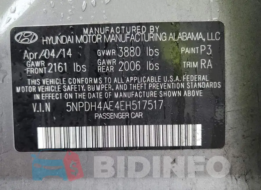5NPDH4AE4EH517517 Photo# 12