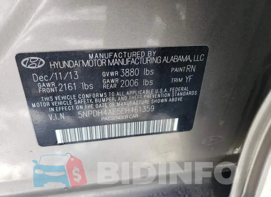 5NPDH4AE5EH461359 Photo# 12