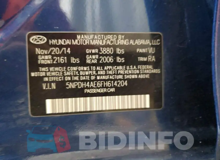 5NPDH4AE6FH614204 Photo# 13