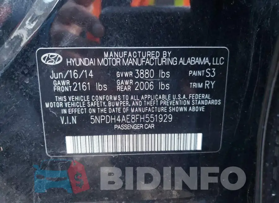 5NPDH4AE8FH551929 Photo# 10