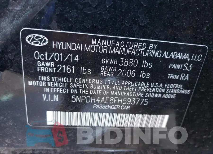 5NPDH4AE8FH593775 Photo# 10