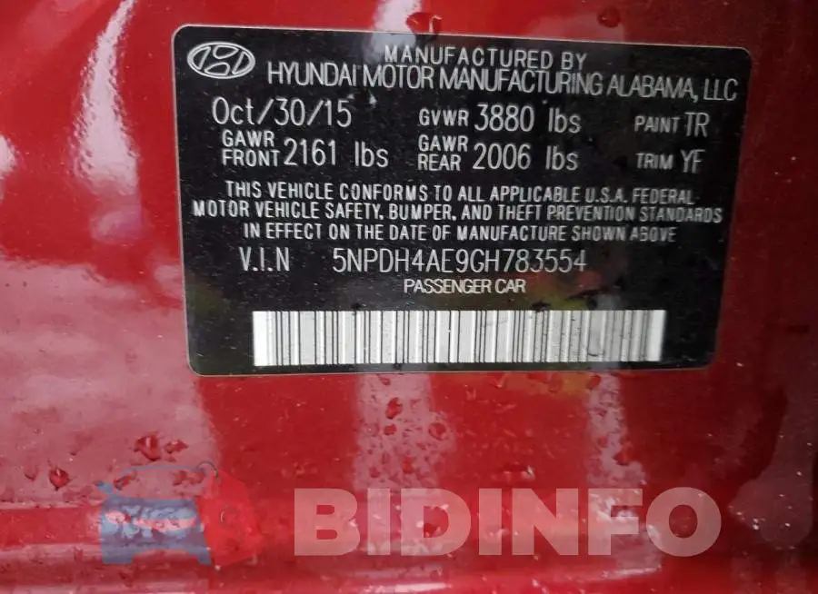 5NPDH4AE9GH783554 Photo# 12