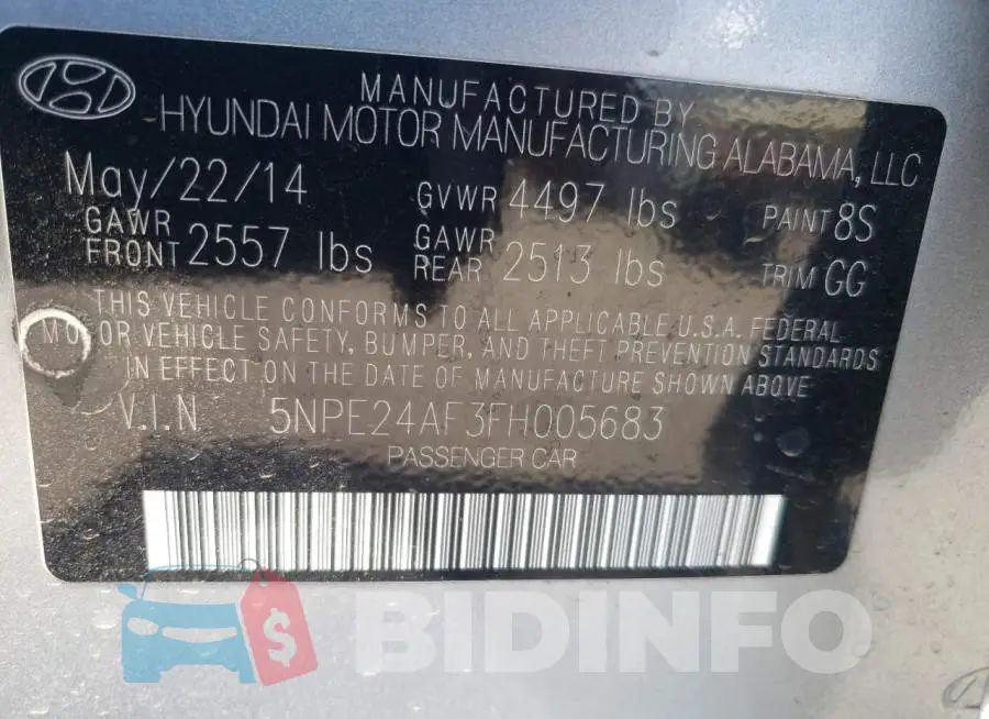 5NPE24AF3FH005683 Photo# 10