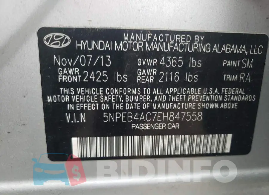 5NPEB4AC7EH847558 Photo# 12
