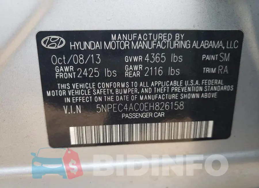 5NPEC4AC0EH826158 Photo# 12
