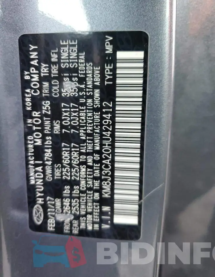 KM8J3CA20HU429412 Photo# 10