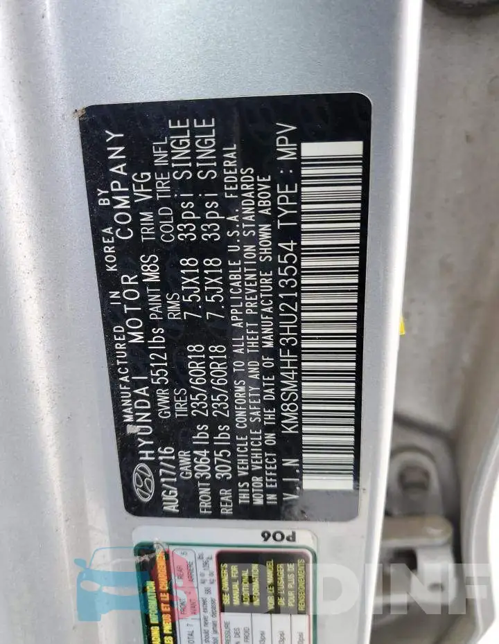 KM8SM4HF3HU213554 Photo# 13