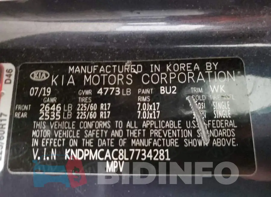 KNDPMCAC8L7734281 Photo# 10