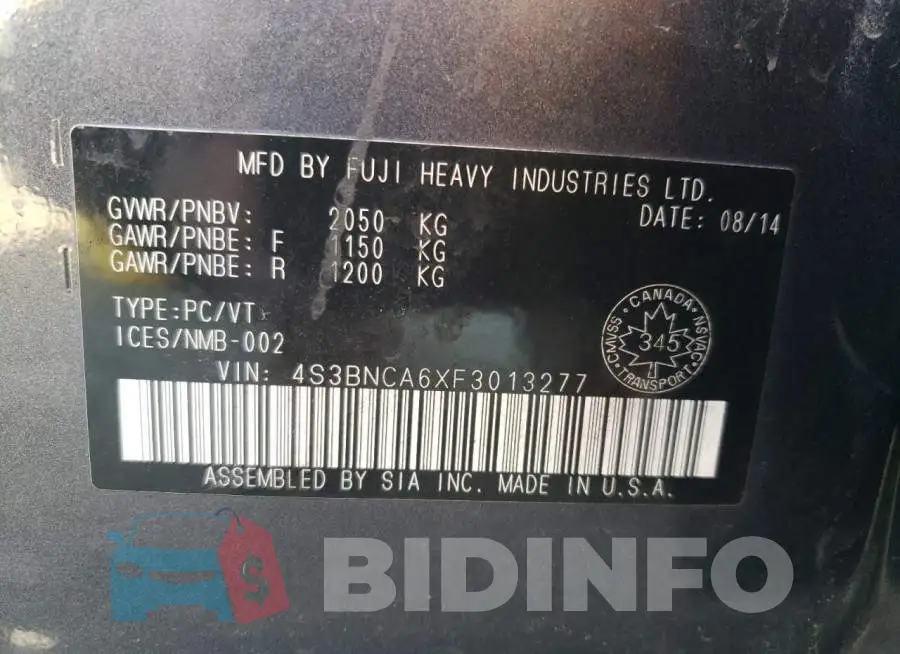 4S3BNCA6XF3013277 Photo# 10