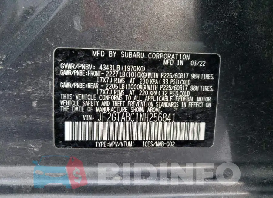 JF2GTABC1NH256841 Photo# 13