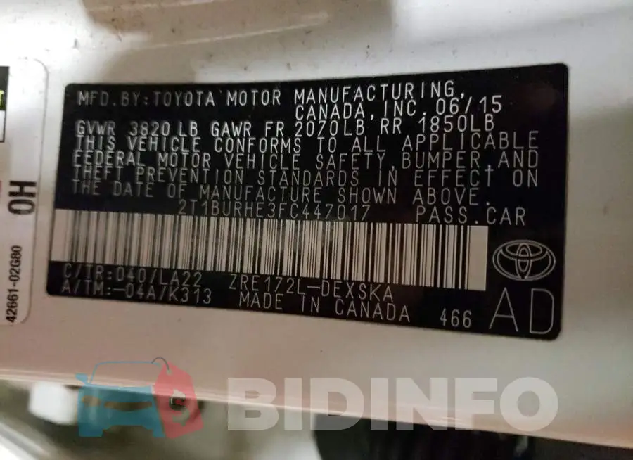 2T1BURHE3FC447017 Photo# 13