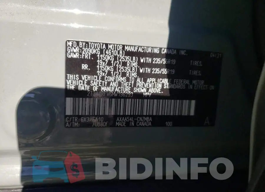 2T3A1RFV6MW196293 Photo# 13