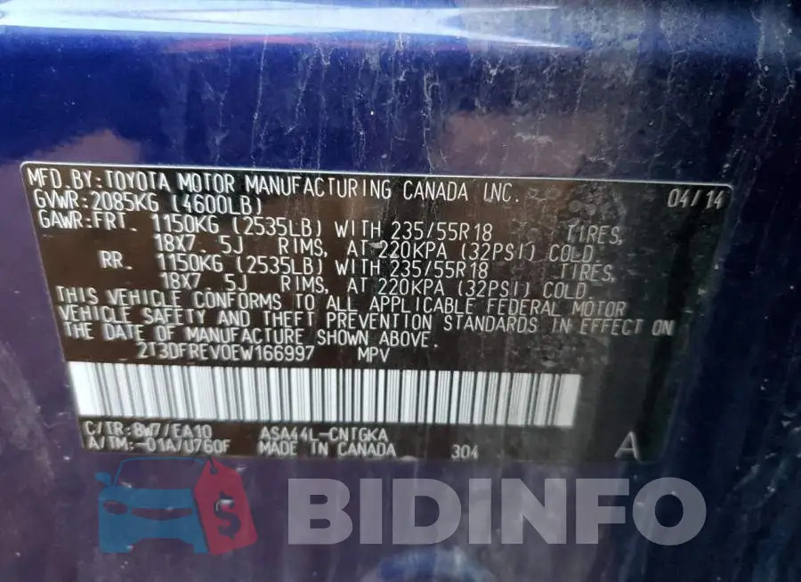 2T3DFREV0EW166997 Photo# 13