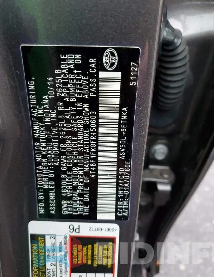 4T4BF1FK8FR450603 Photo# 12