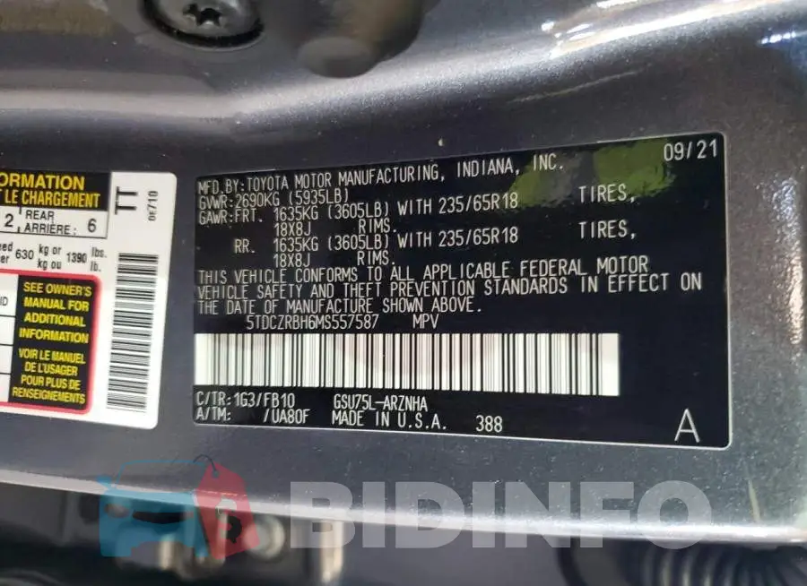 5TDCZRBH6MS557587 Photo# 14