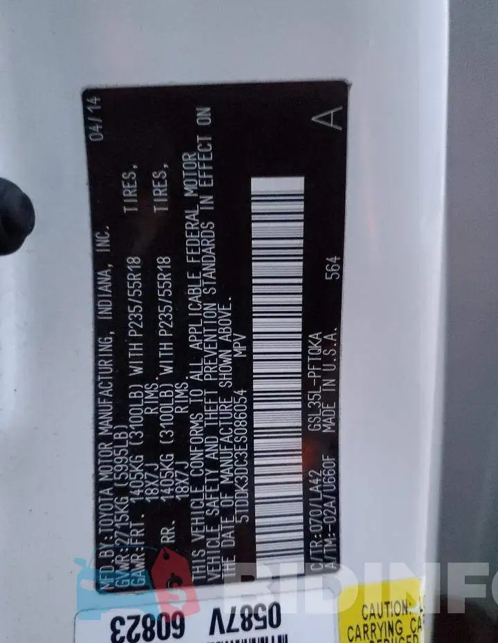 5TDDK3DC3ES086054 Photo# 14