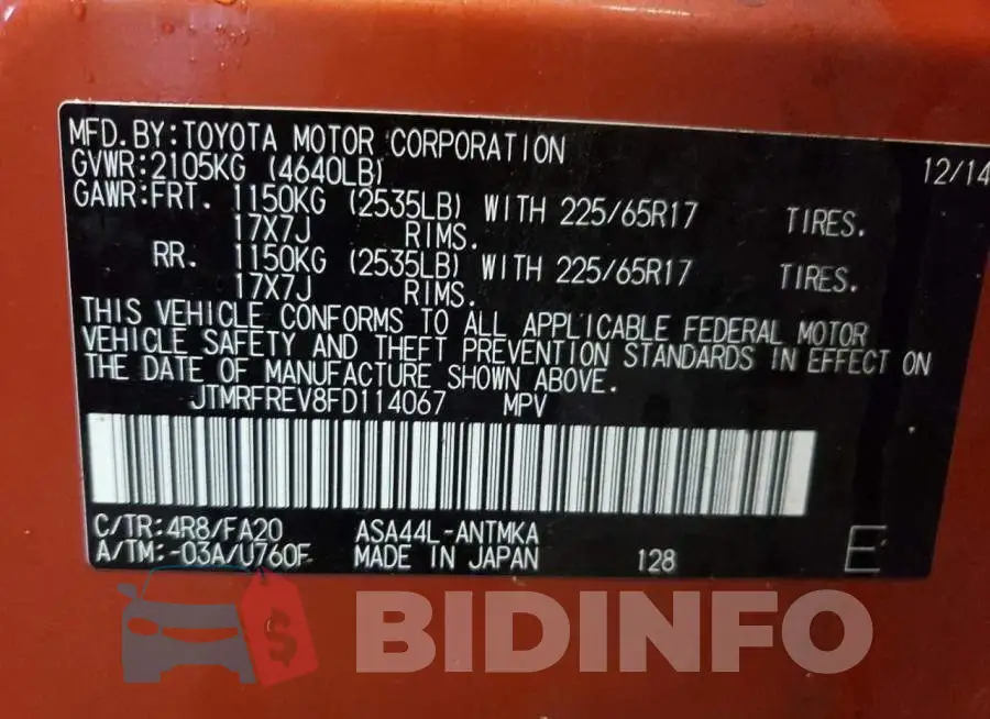 JTMRFREV8FD114067 Photo# 10