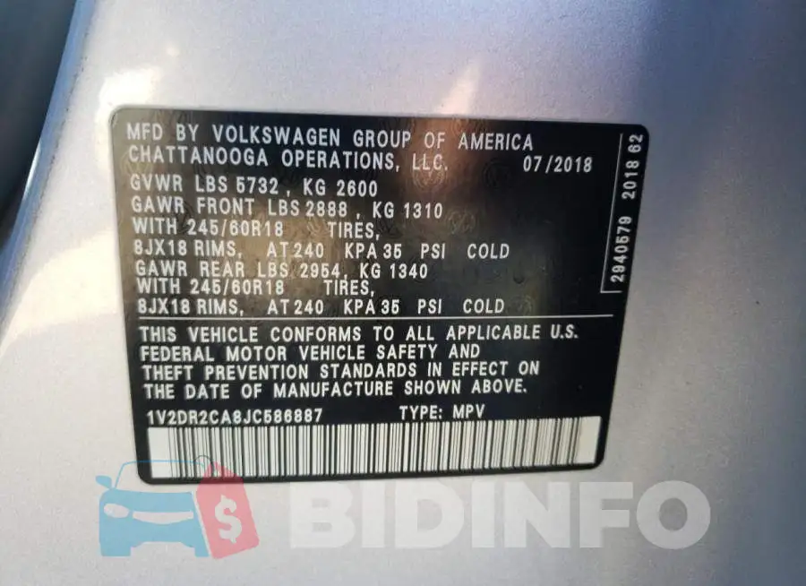 1V2DR2CA8JC586887 Photo# 13