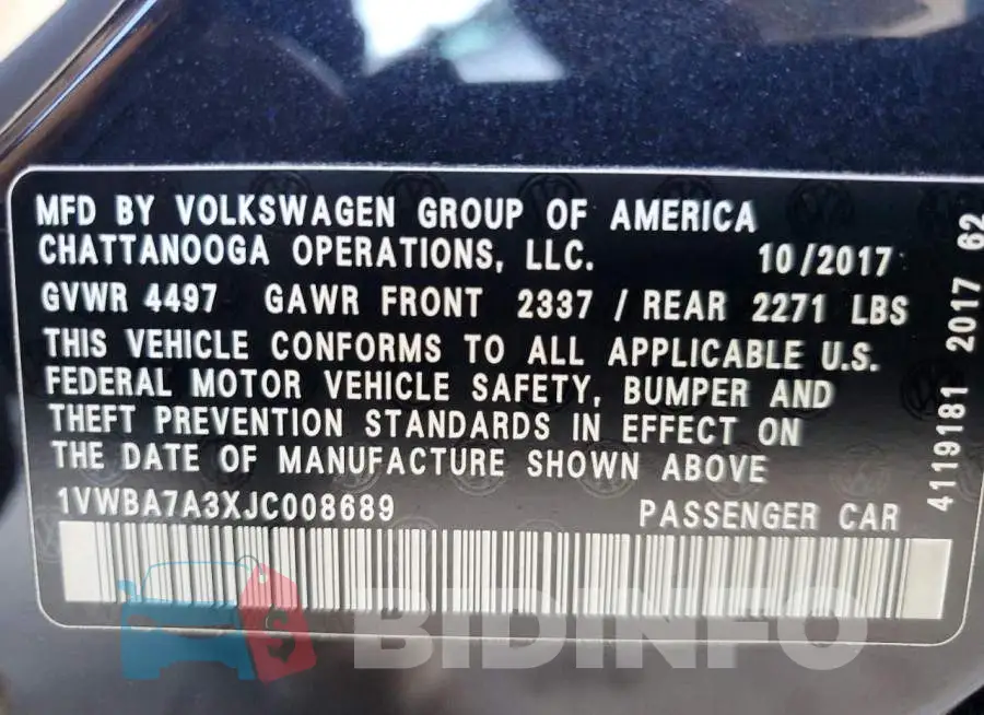 1VWBA7A3XJC008689 Photo# 13