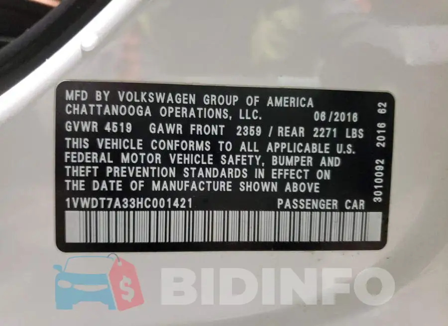 1VWDT7A33HC001421 Photo# 12