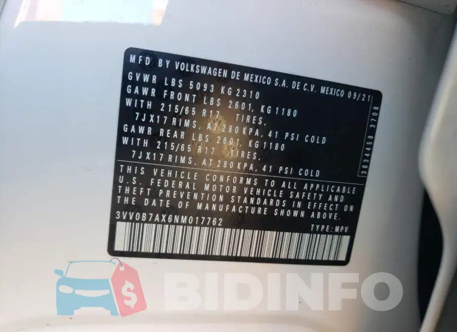 3VV0B7AX6NM017762 Photo# 10