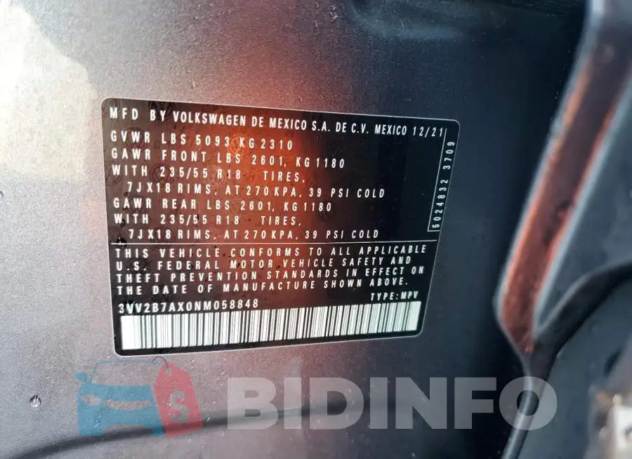 3VV2B7AX0NM058848 Photo# 13