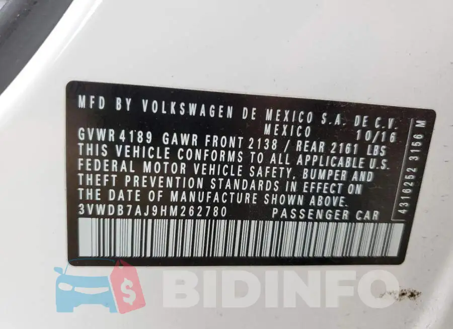 3VWDB7AJ9HM262780 Photo# 10