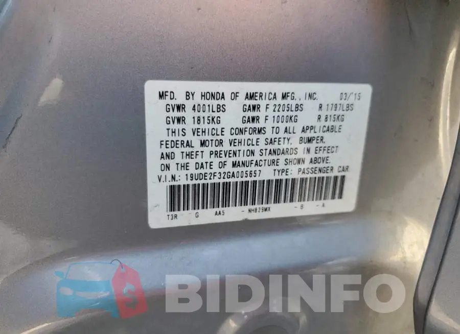 19UDE2F32GA005657 Photo# 10