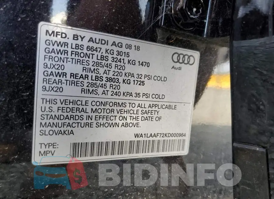 WA1LAAF72KD000964 Photo# 10