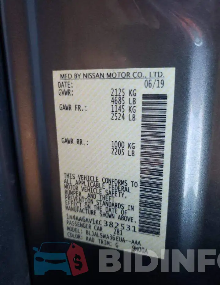 1N4AA6AV1KC382531 Photo# 13