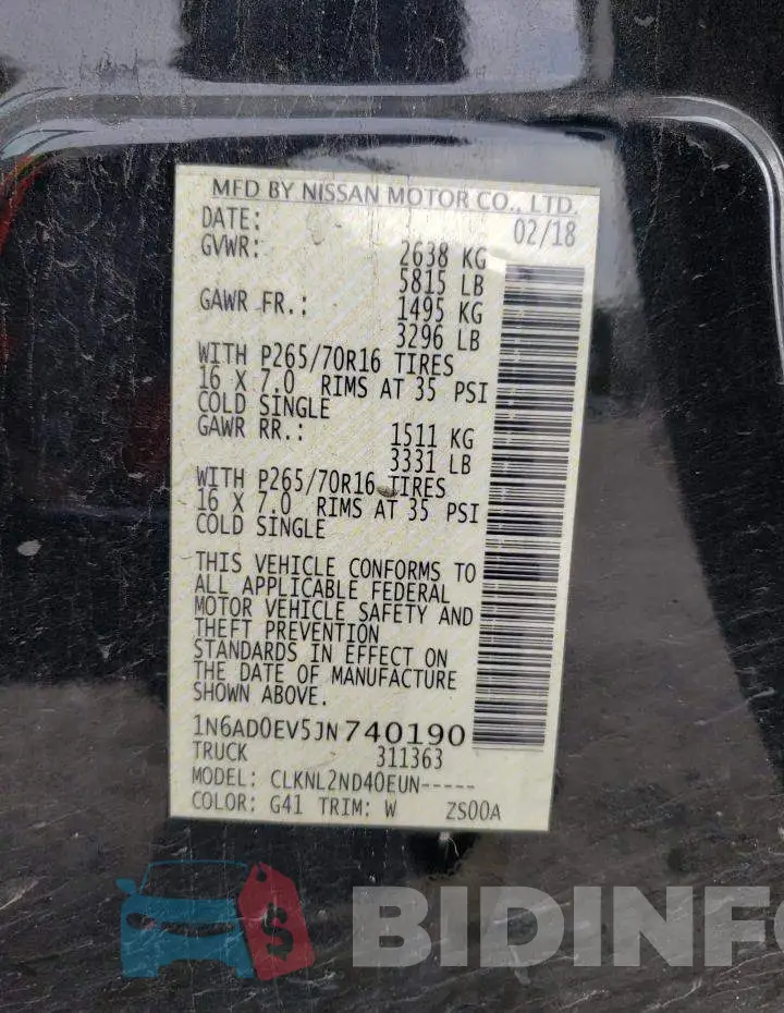 1N6AD0EV5JN740190 Photo# 13