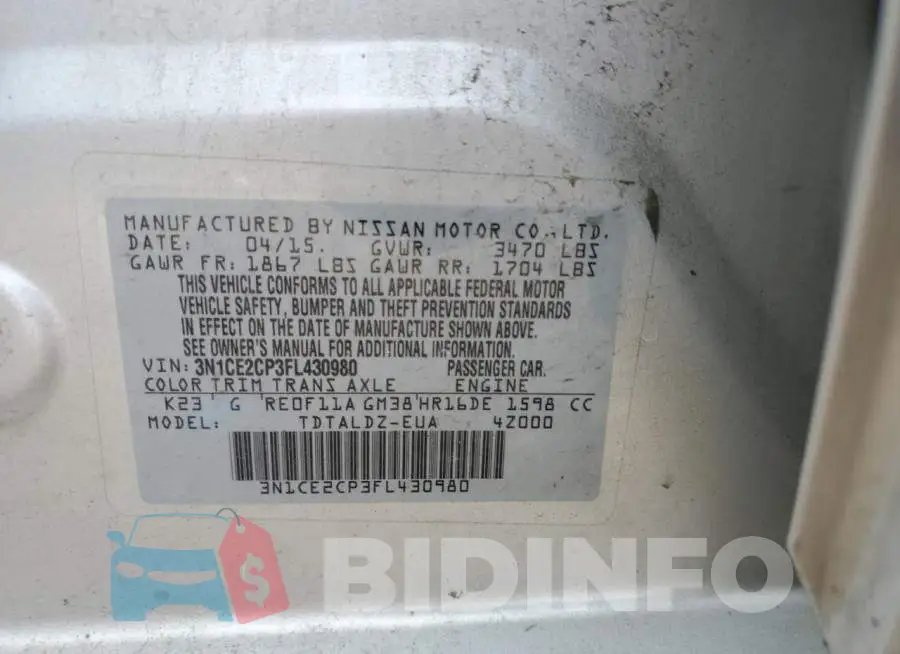 3N1CE2CP3FL430980 Photo# 10
