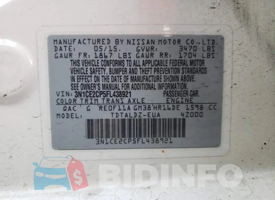 3N1CE2CP5FL438921 Photo# 13