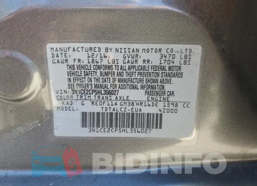 3N1CE2CP5HL356027 Photo# 10