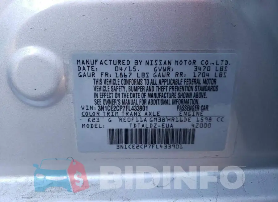 3N1CE2CP7FL433901 Photo# 12