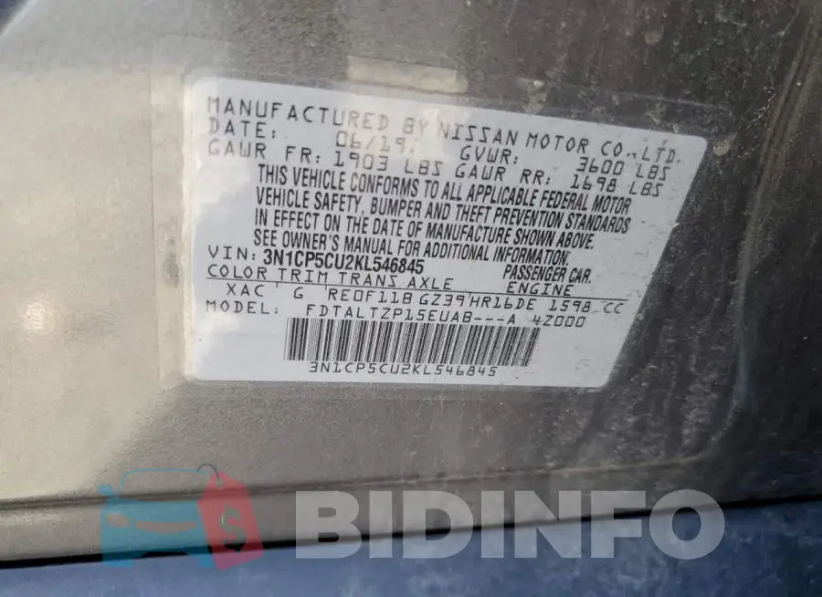 3N1CP5CU2KL546845 Photo# 10