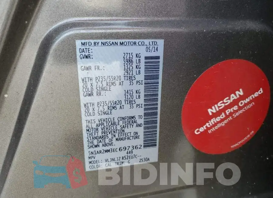 5N1AR2MM3EC697362 Photo# 14