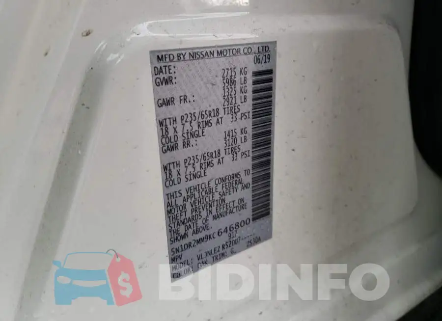 5N1DR2MM9KC646800 Photo# 13